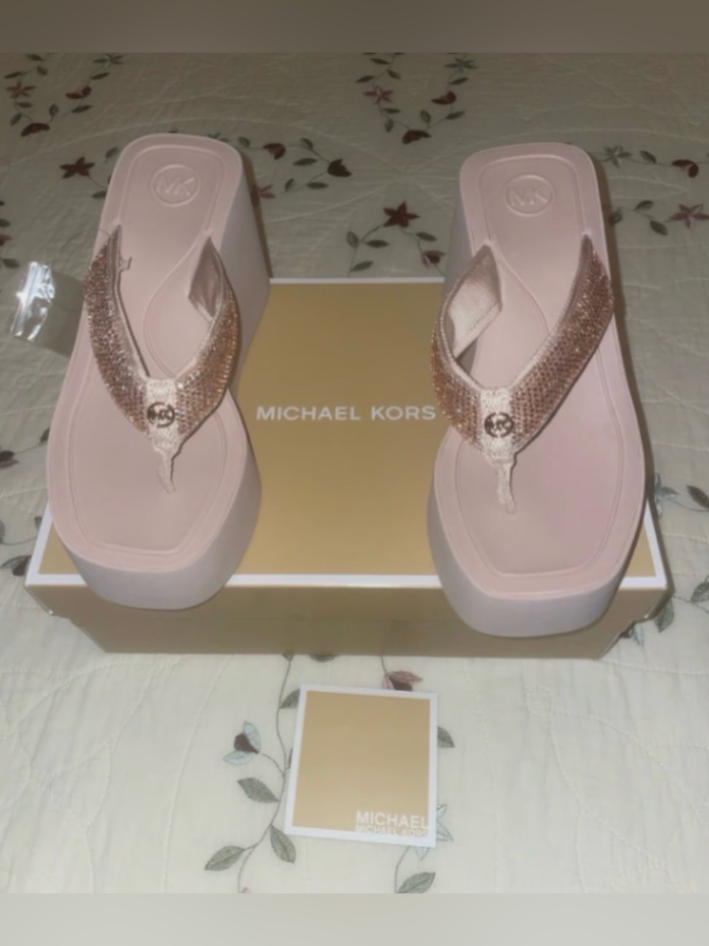 Michael Kors rose gold Platform Wedge Flip Flops with Sparkle Straps - Picture 4 of 6